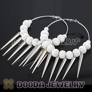 80mm White Basketball Wives Spike Hoop Earrings Wholesale