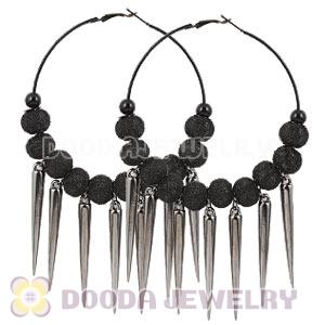 80mm Black Basketball Wives Spike Hoop Earrings Wholesale