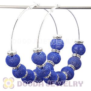 80mm Blue Basketball Wives Mesh Hoop Earrings With Spacer Beads Wholesale