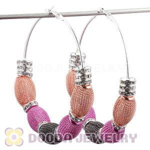 80mm Basketball Wives Mesh Hoop Earrings With Spacer Beads Wholesale