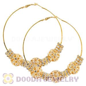 80mm Gold Basketball Wives Hoop Earrings With Crystal Ball Beads 