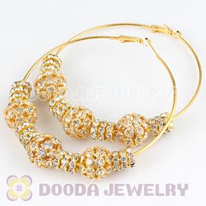 80mm Gold Basketball Wives Hoop Earrings With Crystal Ball Beads