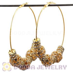 80mm Gold Basketball Wives Hoop Earrings With Crystal Ball Beads 