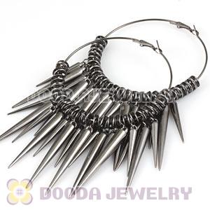 70mm Black Basketball Wives Spike Hoop Earrings Wholesale
