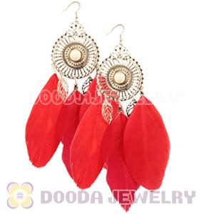 Red Basketball Wives Feather Earrings Wholesale