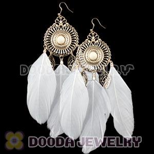 White Basketball Wives Feather Earrings Wholesale