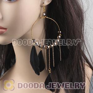 Black Basketball Wives Feather Hoop Earrings With Beads Wholesale