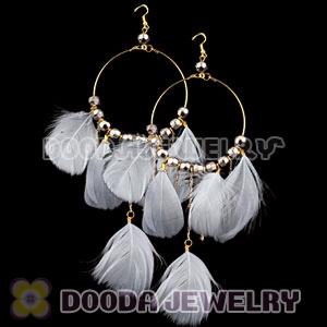Grizzly Basketball Wives Feather Hoop Earrings With Beads Wholesale