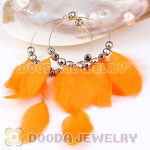 Orange Basketball Wives Feather Hoop Earrings With Beads Wholesale