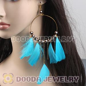 Cyan Basketball Wives Feather Hoop Earrings With Beads Wholesale