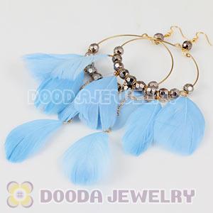 Blue Basketball Wives Feather Hoop Earrings With Beads Wholesale
