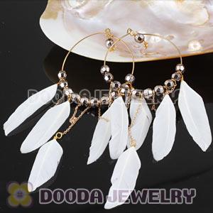 White Basketball Wives Feather Hoop Earrings With Beads Wholesale