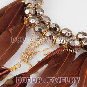 Brown Basketball Wives Feather Hoop Earrings With Beads Wholesale