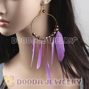 Peach Basketball Wives Feather Hoop Earrings With Beads Wholesale