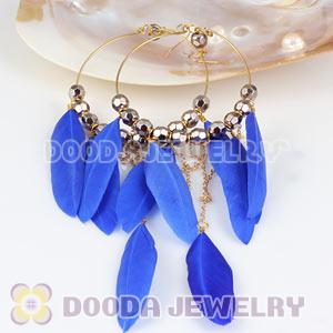 Blue Basketball Wives Feather Hoop Earrings With Beads Wholesale