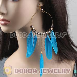 Cyan Basketball Wives Feather Hoop Earrings With Beads Wholesale