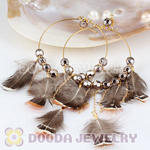 Grizzly Basketball Wives Feather Hoop Earrings With Beads Wholesale