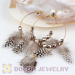 Grizzly Basketball Wives Feather Hoop Earrings With Beads Wholesale