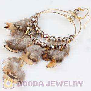 Grizzly Basketball Wives Feather Hoop Earrings With Beads Wholesale