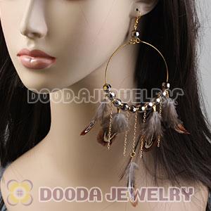 Grizzly Basketball Wives Feather Hoop Earrings With Beads Wholesale