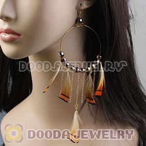 Grizzly Basketball Wives Feather Hoop Earrings With Beads Wholesale