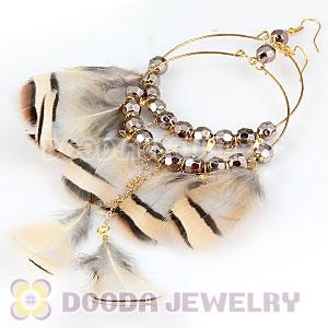 Grizzly Basketball Wives Feather Hoop Earrings With Beads Wholesale