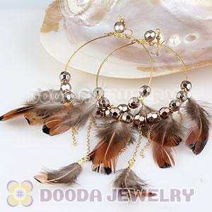 Grizzly Basketball Wives Feather Hoop Earrings With Beads Wholesale