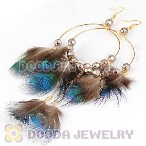 Grizzly Basketball Wives Feather Hoop Earrings With Beads Wholesale