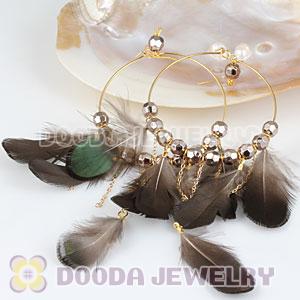 Black Basketball Wives Feather Hoop Earrings With Beads Wholesale