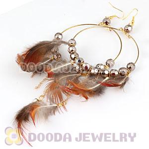 Grizzly Basketball Wives Feather Hoop Earrings With Beads Wholesale