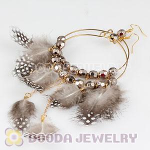 Grizzly Basketball Wives Feather Hoop Earrings With Beads Wholesale