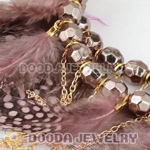 Pink Basketball Wives Feather Hoop Earrings With Beads Wholesale