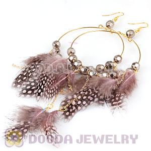 Pink Basketball Wives Feather Hoop Earrings With Beads Wholesale