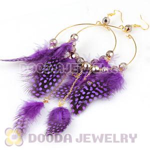 Purple Basketball Wives Feather Hoop Earrings With Beads Wholesale