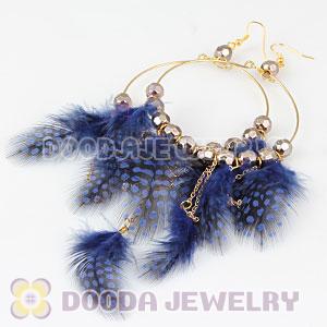 Blue Basketball Wives Feather Hoop Earrings With Beads Wholesale