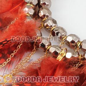 Red Basketball Wives Feather Hoop Earrings With Beads Wholesale