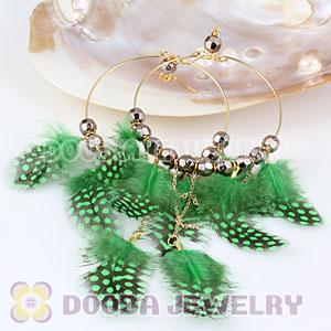 Green Basketball Wives Feather Hoop Earrings With Beads Wholesale