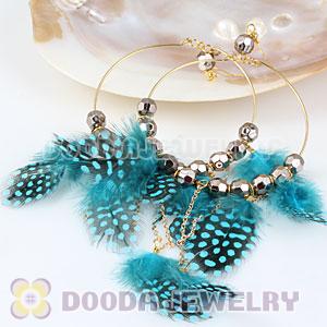 Blue Basketball Wives Feather Hoop Earrings With Beads Wholesale
