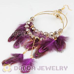 Red Basketball Wives Feather Hoop Earrings With Beads Wholesale