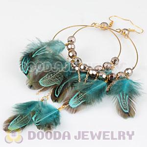 Green Basketball Wives Feather Hoop Earrings With Beads Wholesale
