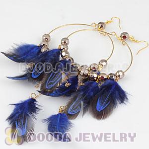 Ink Blue Basketball Wives Feather Hoop Earrings With Beads Wholesale