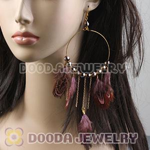 Pink Basketball Wives Feather Hoop Earrings With Beads Wholesale