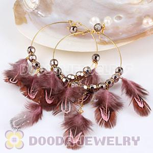 Pink Basketball Wives Feather Hoop Earrings With Beads Wholesale