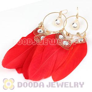 Red Basketball Wives Feather Hoop Earrings Wholesale