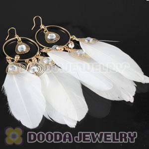 White Basketball Wives Feather Hoop Earrings Wholesale