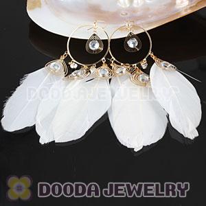 White Basketball Wives Feather Hoop Earrings Wholesale