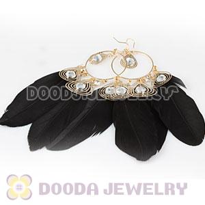 Black Basketball Wives Feather Hoop Earrings Wholesale