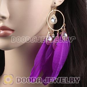 Purple Basketball Wives Feather Hoop Earrings Wholesale