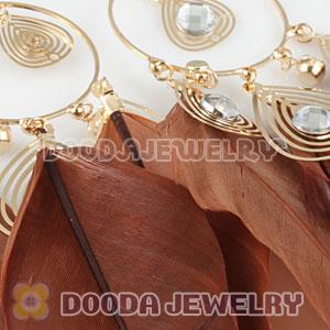 Brown Basketball Wives Feather Hoop Earrings Wholesale
