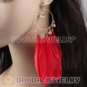 Red Basketball Wives Feather Hoop Earrings Wholesale